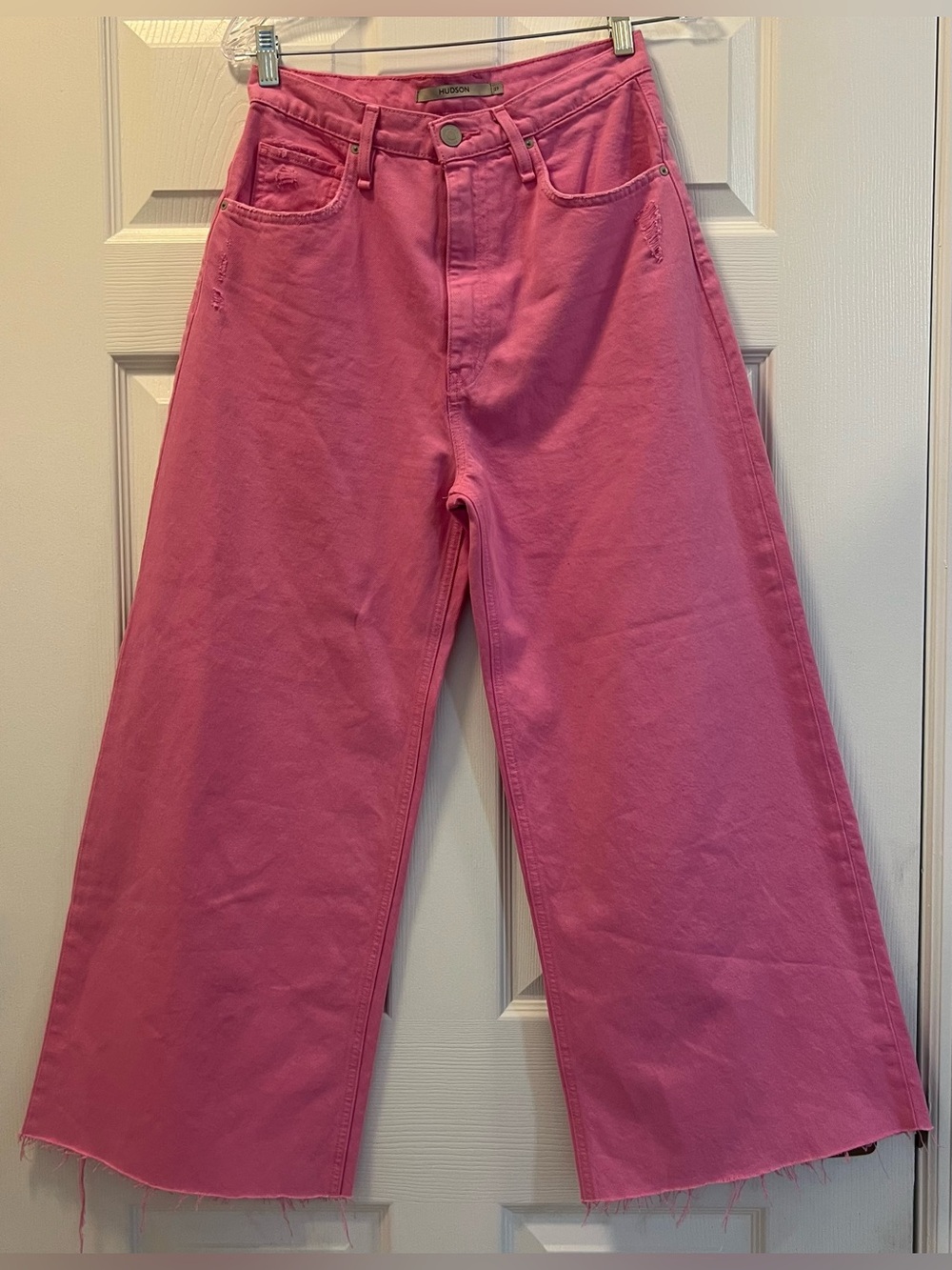 Hudson James Bubblegum Pink Wide-Leg High-Rise Jeans, size 27.